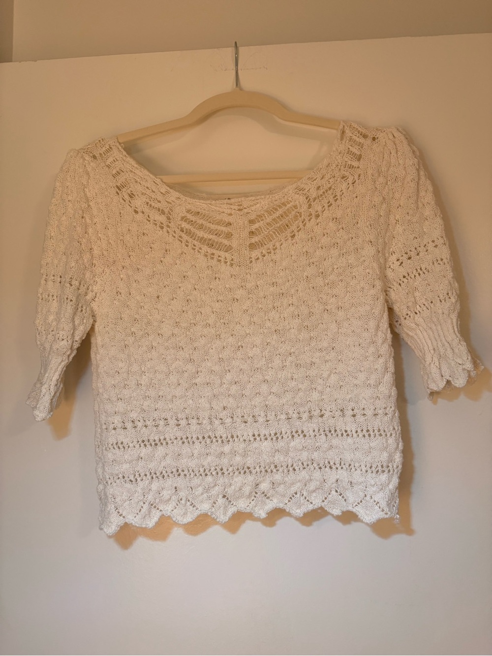 Cream Crochet Knit Boatneck Sweater